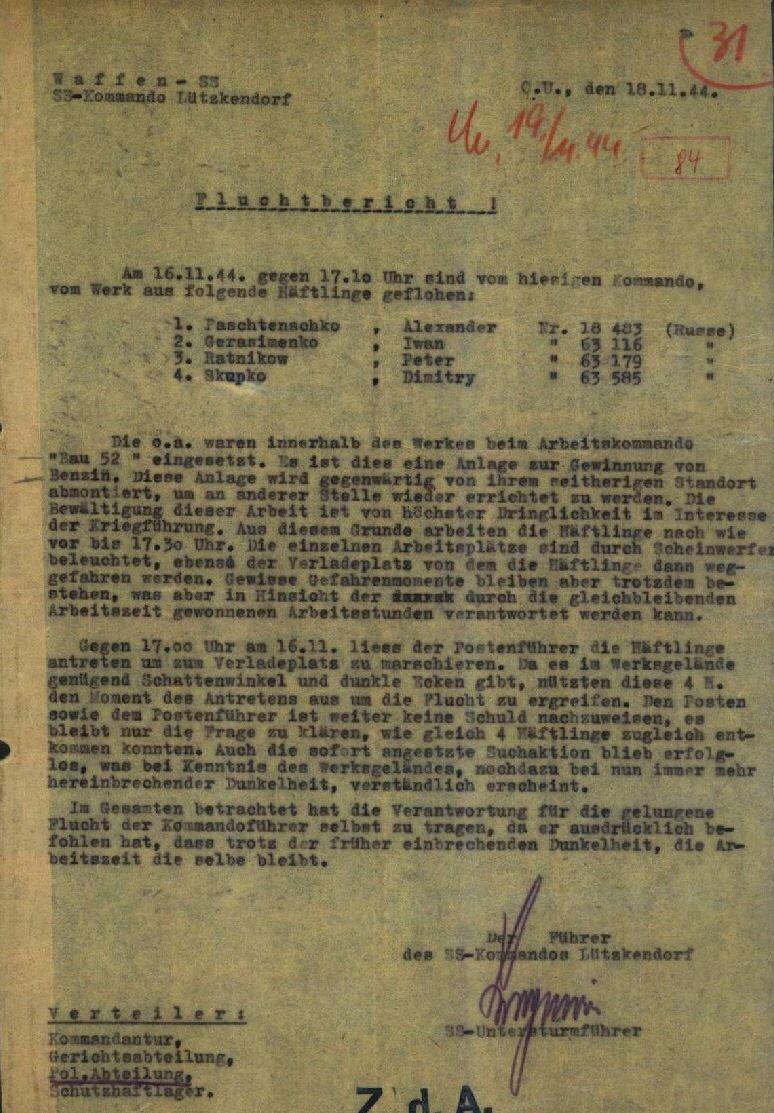 Fluchtbericht vom 18.11.1944