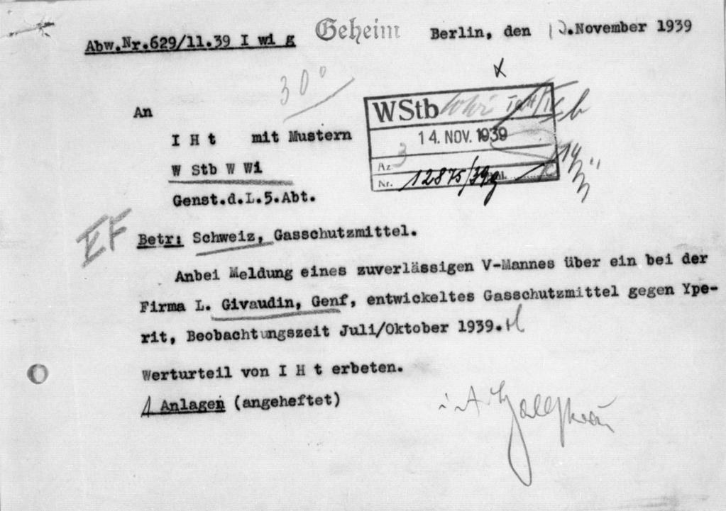 Internes Schreiben der deutschen Abwehr Nov. 1939